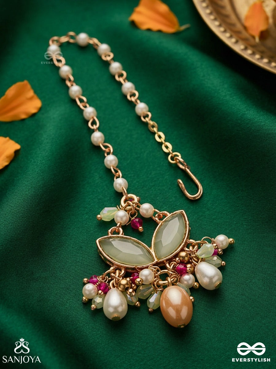 Vasantilata - Spring Vine- Charming Pastel Kundan Maangtika With Gemstones, Beads And Pearl Drops
