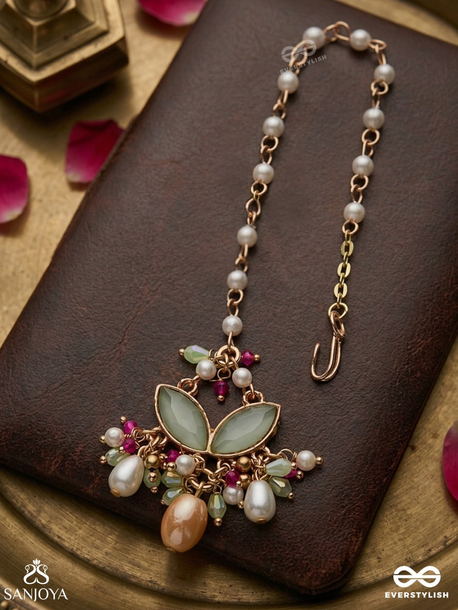 Vasantilata - Spring Vine- Charming Pastel Kundan Maangtika With Gemstones, Beads And Pearl Drops