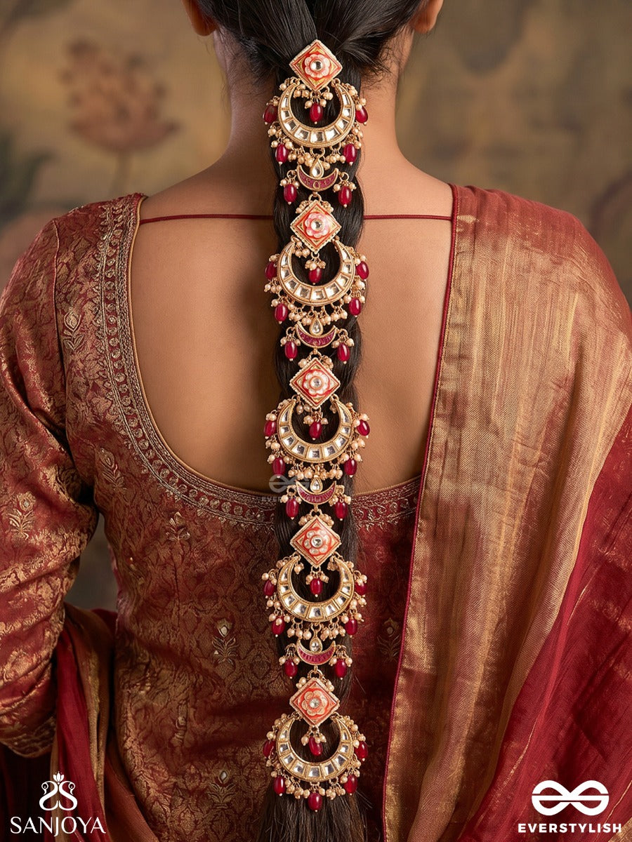 Keshashringa - Parandi Hair Crest - Ornamental Hair Accessory With Connected Motifs And Dangling Accents