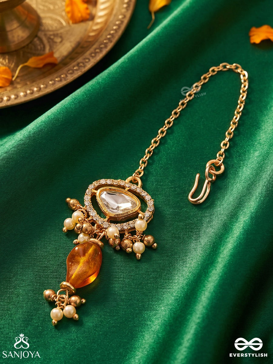 Rasaranjani - Colorful Harmony- Contemporary Kundan Statement Maangtika With Deep-Hued Beads And Pearls