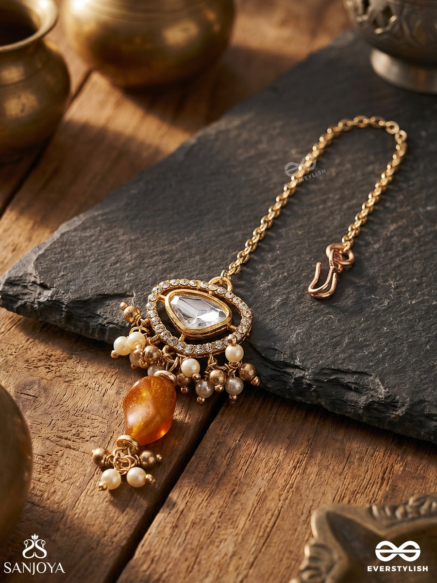 Rasaranjani - Colorful Harmony- Contemporary Kundan Statement Maangtika With Deep-Hued Beads And Pearls