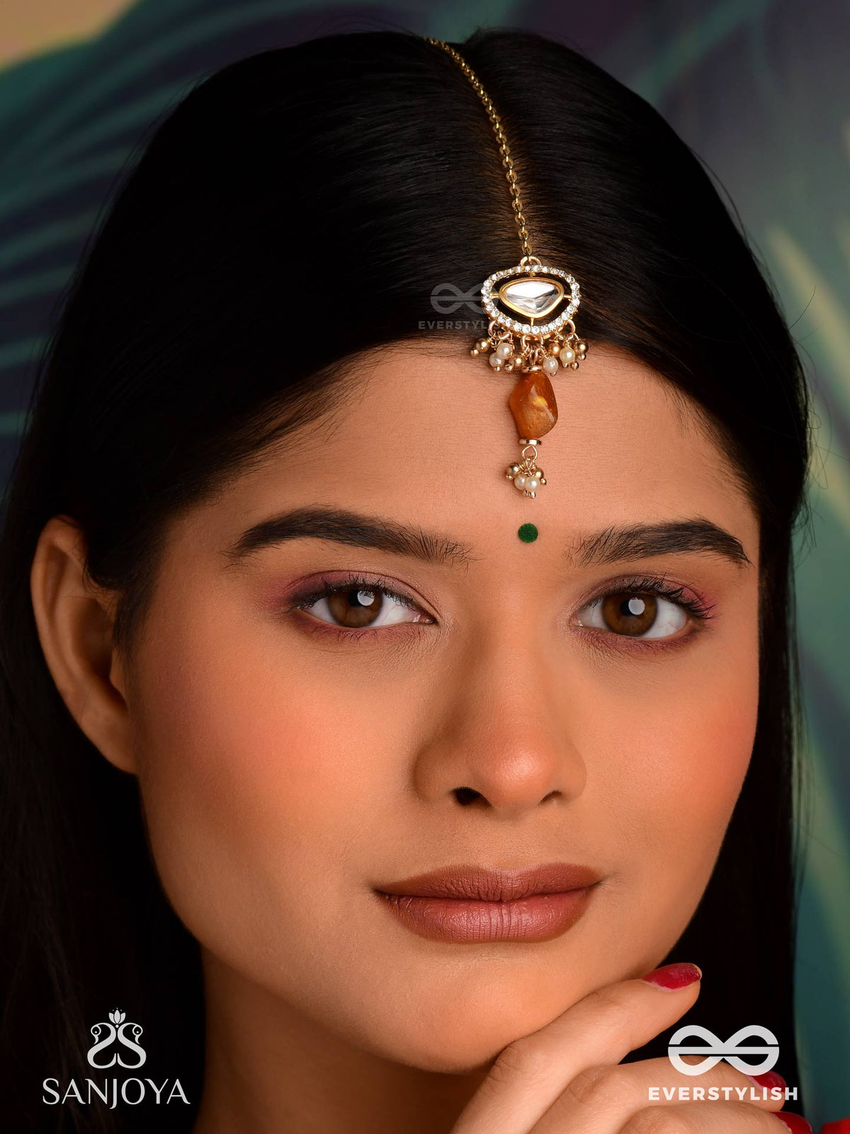 Rasaranjani - Colorful Harmony- Contemporary Kundan Statement Maangtika With Deep-Hued Beads And Pearls