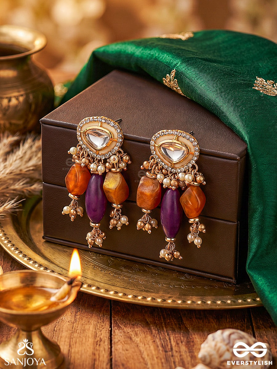 Rasaranjani - Colorful Harmony- Contemporary Kundan Statement Earrings With Deep-Hued Beads And Pearls