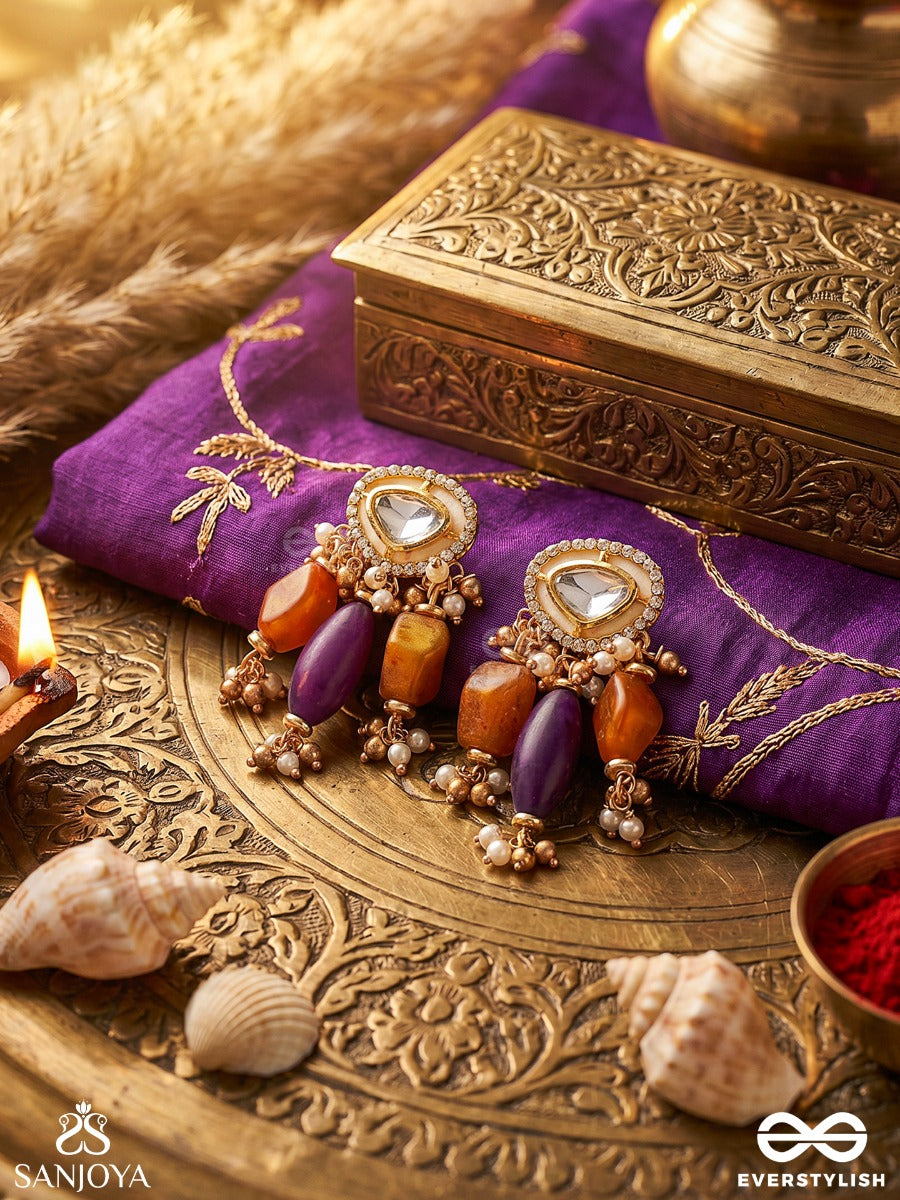 Rasaranjani - Colorful Harmony- Contemporary Kundan Statement Earrings With Deep-Hued Beads And Pearls