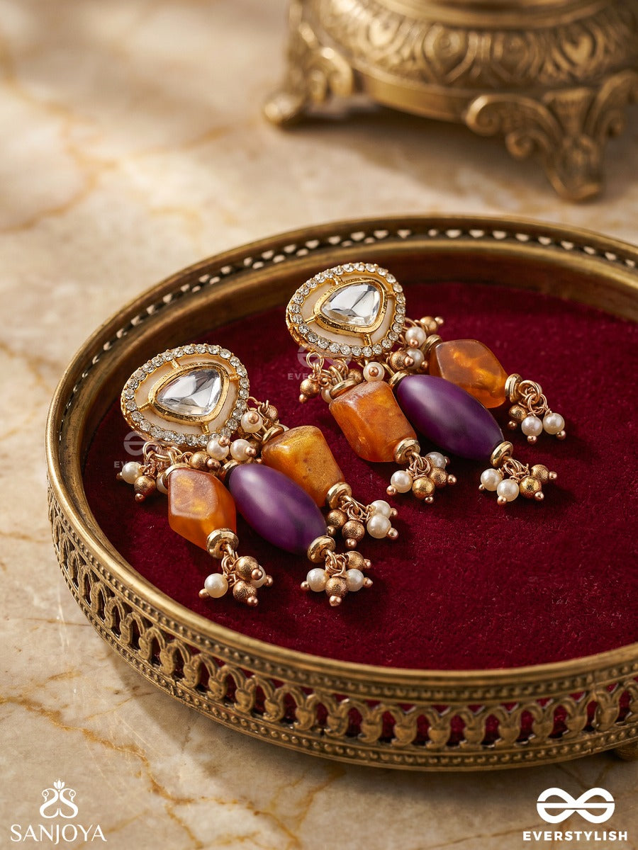 Rasaranjani - Colorful Harmony- Contemporary Kundan Statement Earrings With Deep-Hued Beads And Pearls
