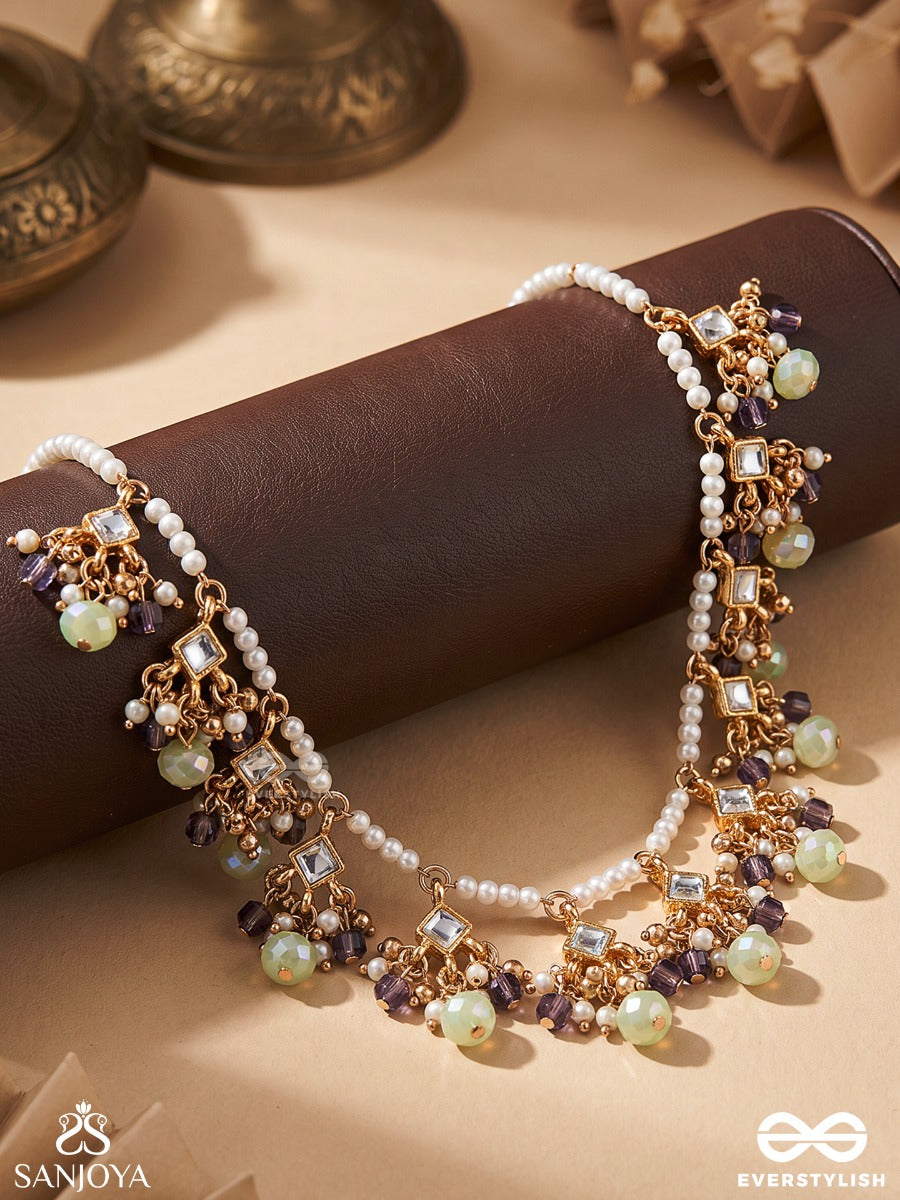 Manjarivalli - Blossoming Creeper - Lightweight Necklace With Petite Gem Clusters Along A Curved Chain