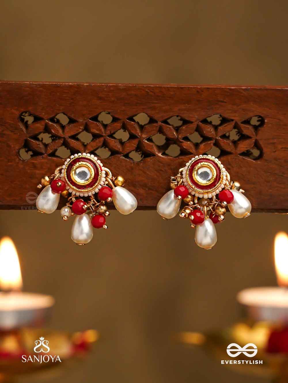 Varsha - Pearl Rain- Minimal Stringed Kundan Earrings With Lustrous Pearl Droplets
