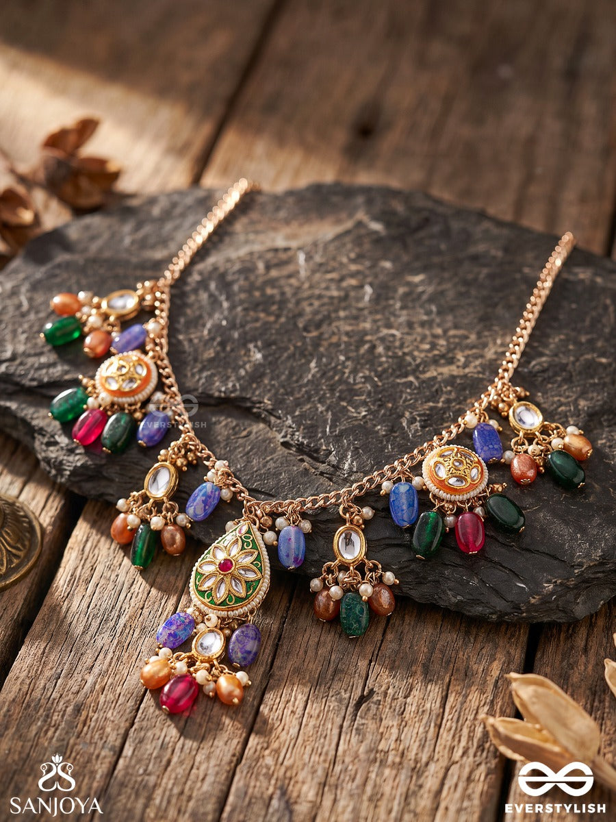 Rangkusuma - Bloom Of Colors- Vibrant Kundan Necklace With Beads, Pearls And Enamelling