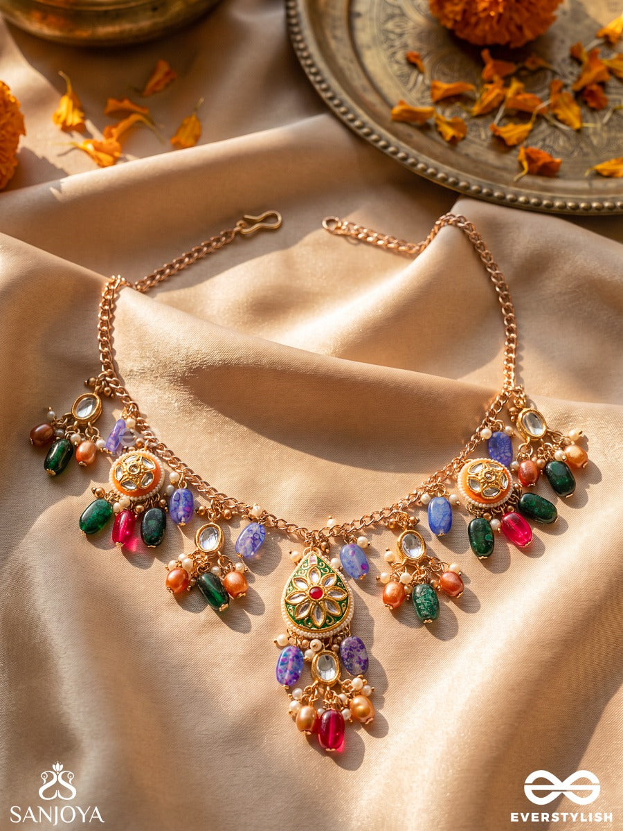Rangkusuma - Bloom Of Colors- Vibrant Kundan Necklace With Beads, Pearls And Enamelling