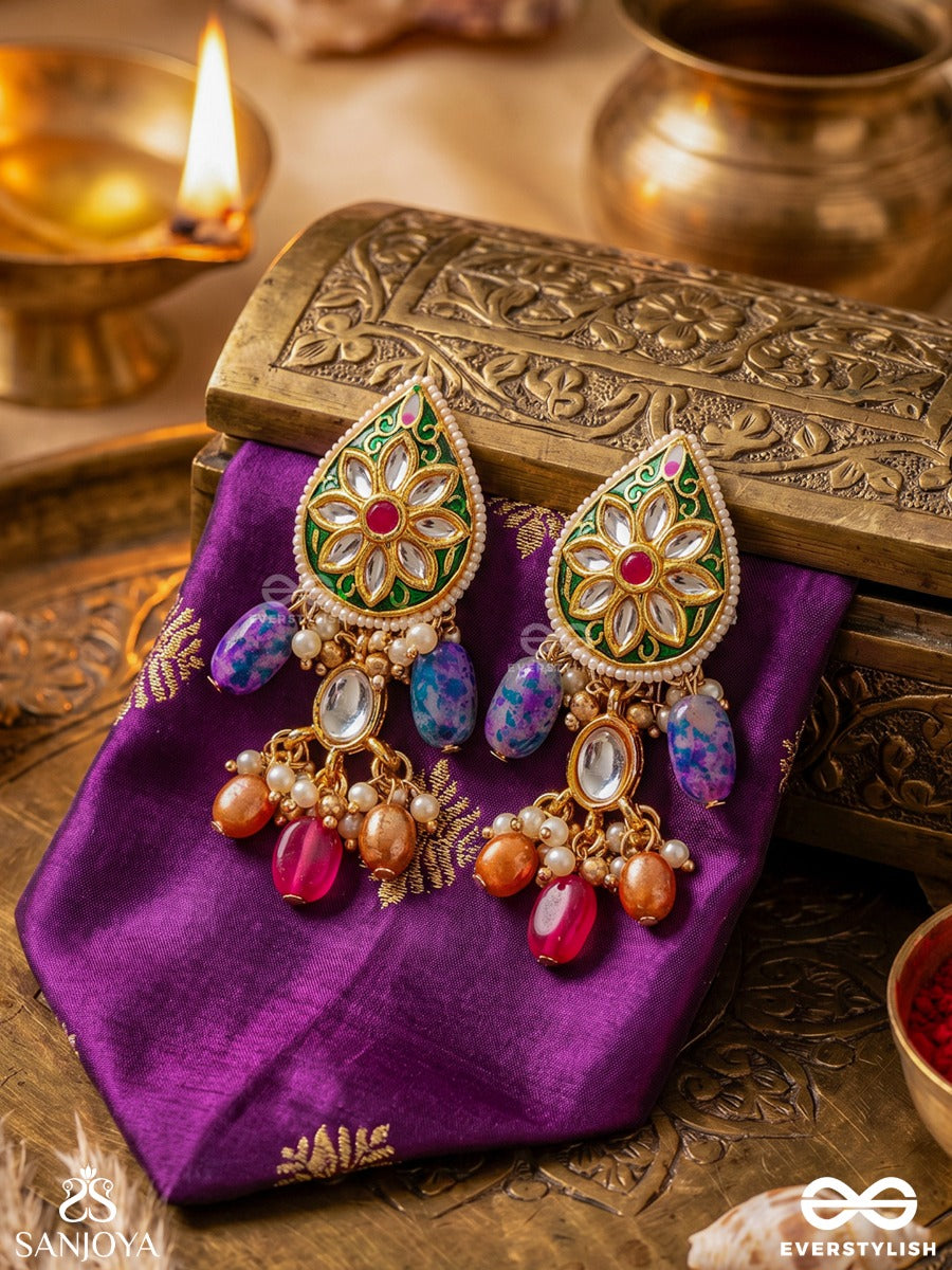 Rangkusuma - Bloom Of Colors- Vibrant Kundan Earrings With Beads, Pearls And Enamelling
