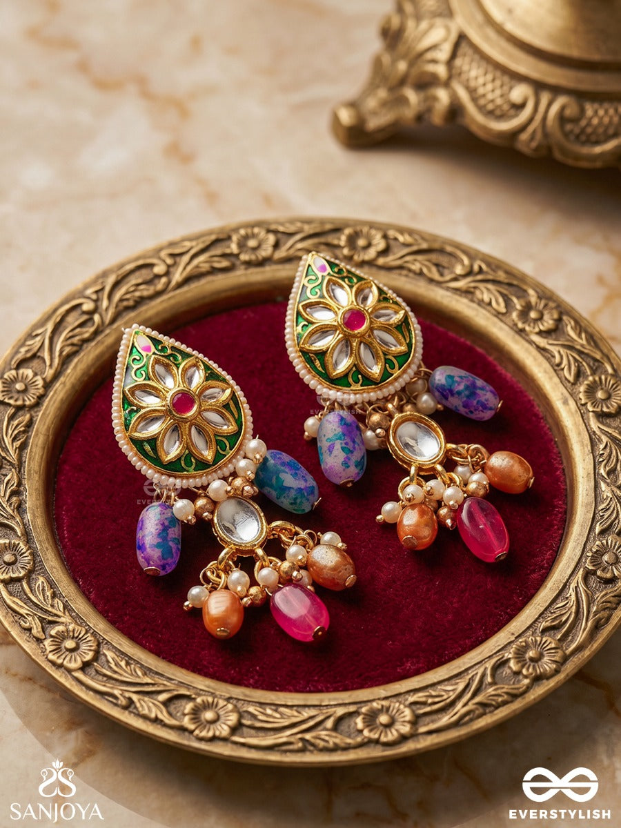 Rangkusuma - Bloom Of Colors- Vibrant Kundan Earrings With Beads, Pearls And Enamelling