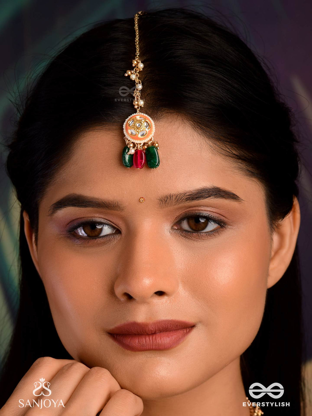 Rangkusuma - Bloom Of Colors- Vibrant Kundan Maangtika With Beads, Pearls And Enamelling