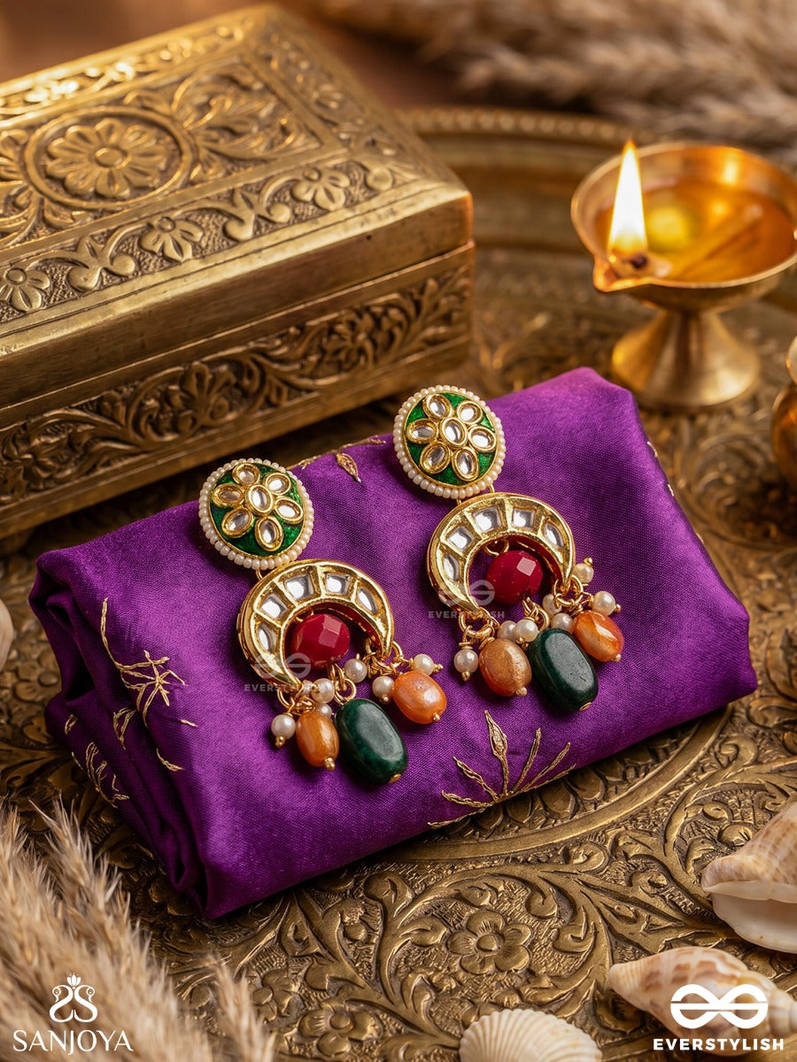 Utkalini - Exquisitely Designed- Enamel Kundan Earrings With Layered Pearl Fringes And Vibrant Beads