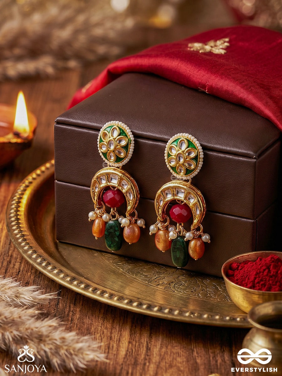 Utkalini - Exquisitely Designed- Enamel Kundan Earrings With Layered Pearl Fringes And Vibrant Beads