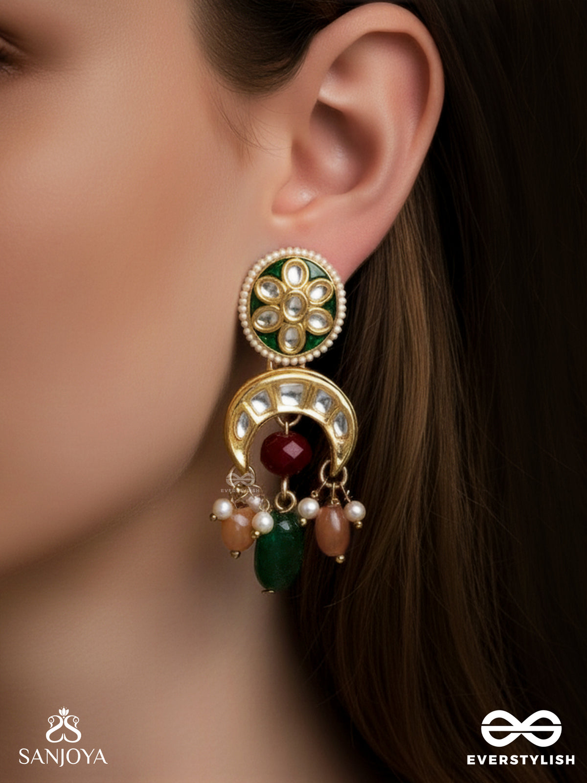 Utkalini - Exquisitely Designed- Enamel Kundan Earrings With Layered Pearl Fringes And Vibrant Beads