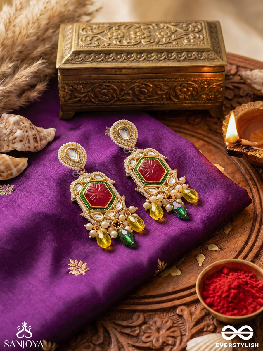Suryaprabha - Sun's Aura- Luxe Heritage Kundan Earrings With Pearls, Beads And Gemstones
