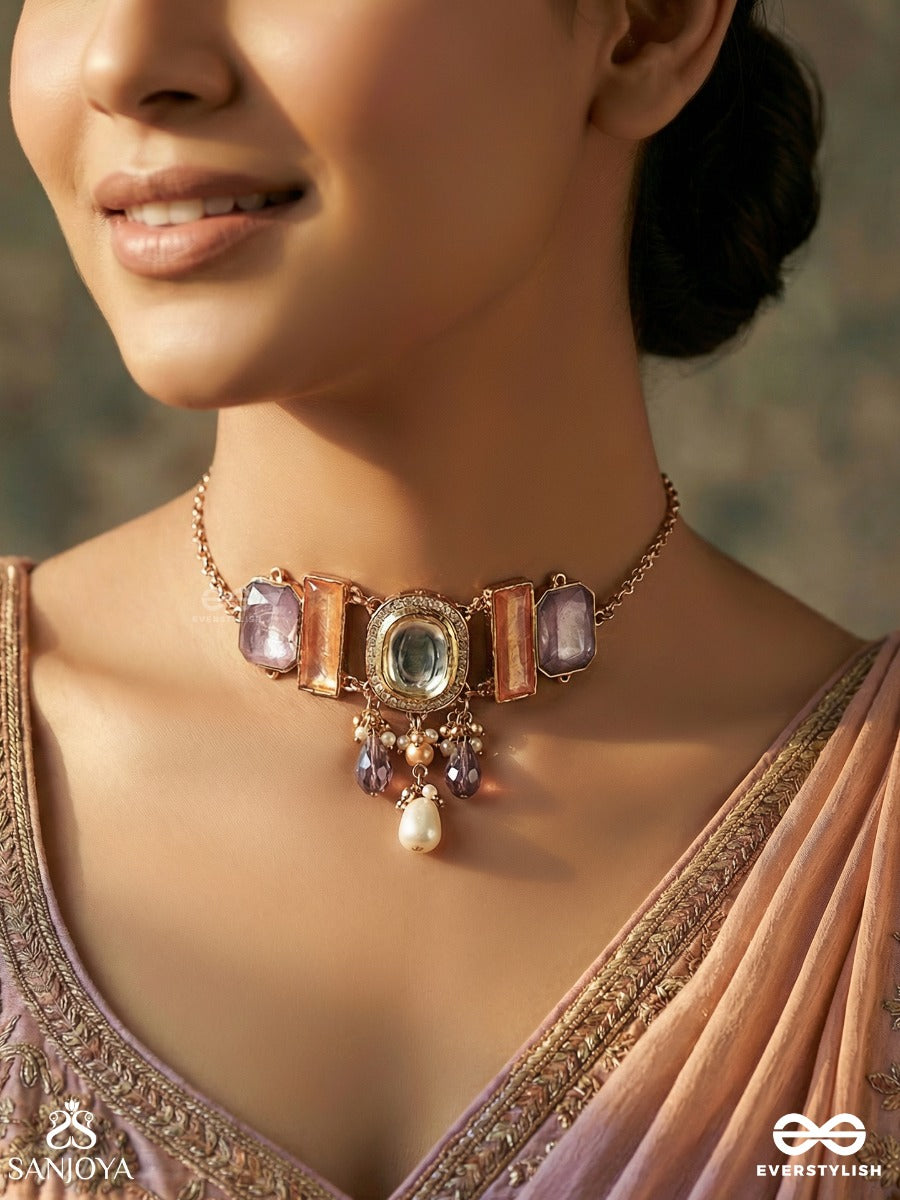 Vasundhara - Earthly Beauty- Earth-Toned Gemstone Necklace With Beads, Kundan And Pearls