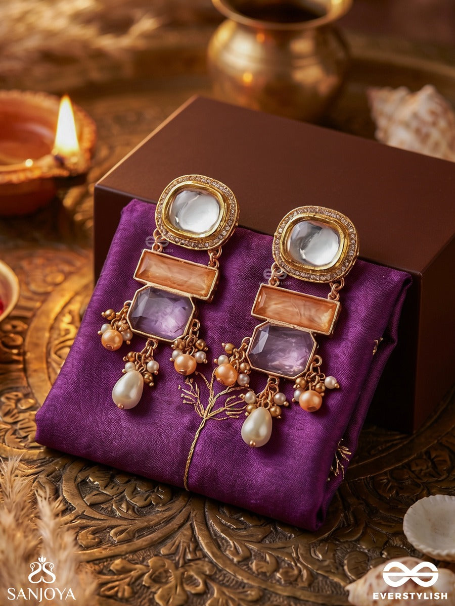 Vasundhara - Earthly Beauty- Earth-Toned Gemstone Earrings With Beads, Kundan And Pearls