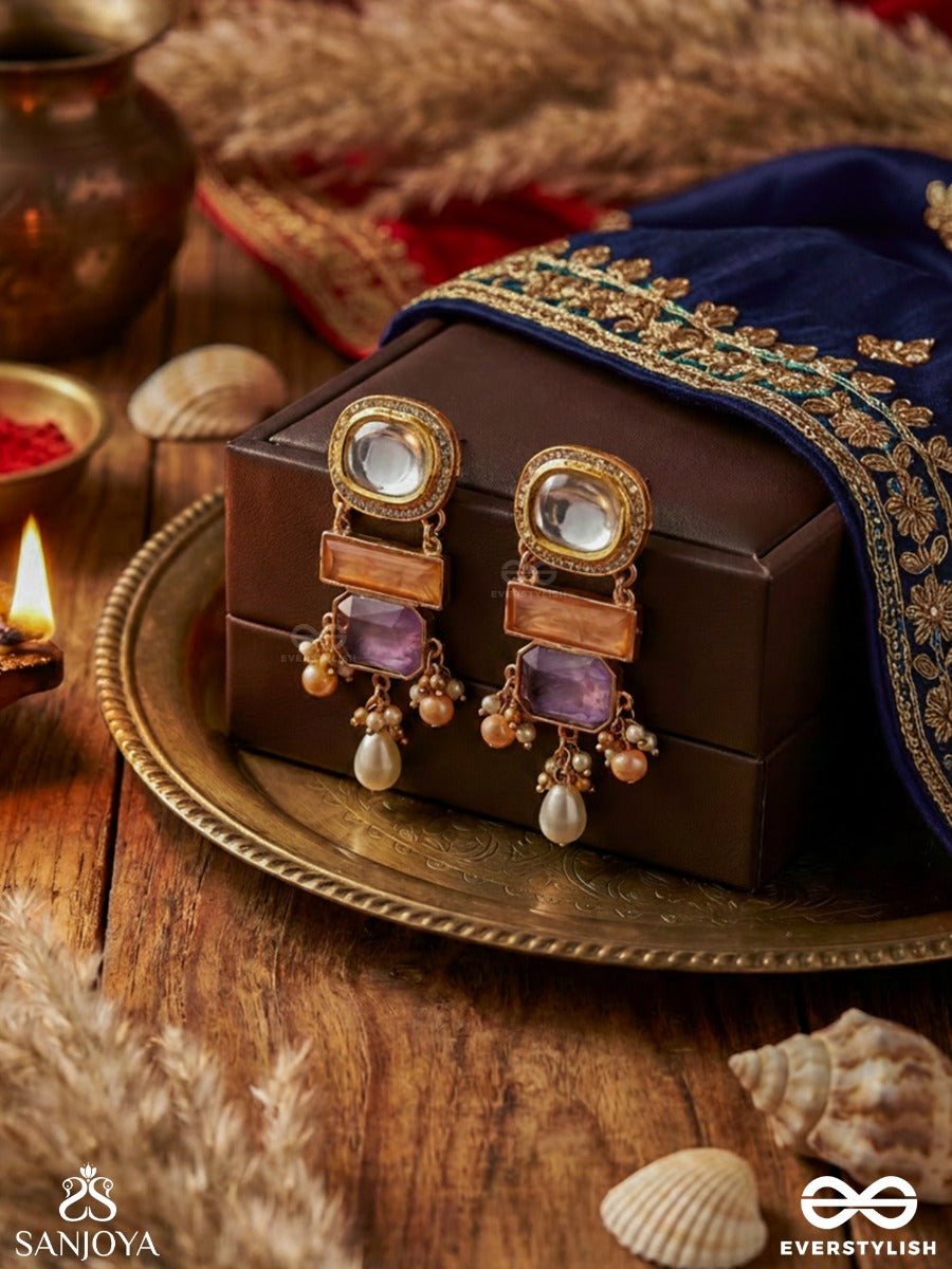 Vasundhara - Earthly Beauty- Earth-Toned Gemstone Earrings With Beads, Kundan And Pearls