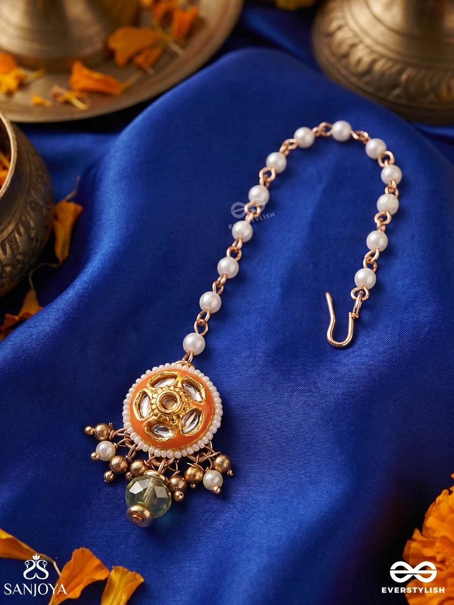 Ragtanika - Colored Composition- Heritage Style Kundan Maangtika With Pearls And Beads