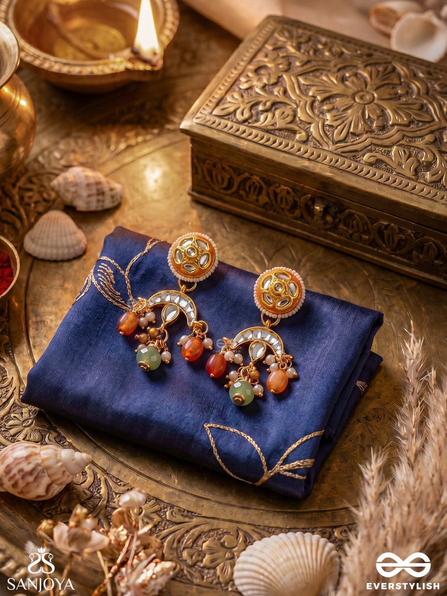 Ragtanika - Colored Composition- Heritage Style Kundan Earrings With Pearls And Beads