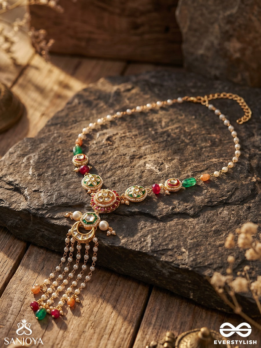 Utkalini - Exquisitely Designed- Enamel Kundan Neckpiece With Layered Pearl Fringes And Vibrant Beads