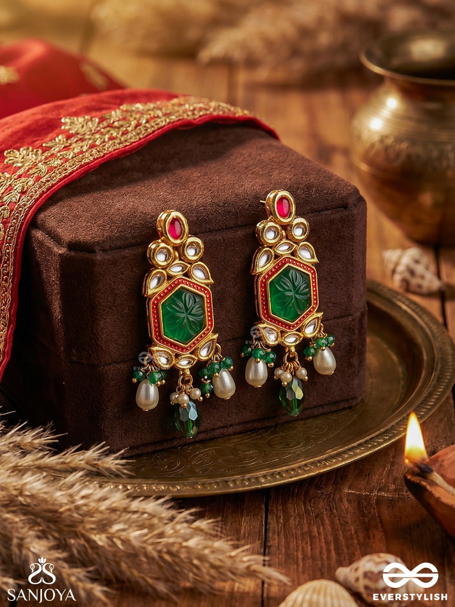 Hararasa - Essence Of Green- Kundan Earrings With Pearls, Beads And Gemstone