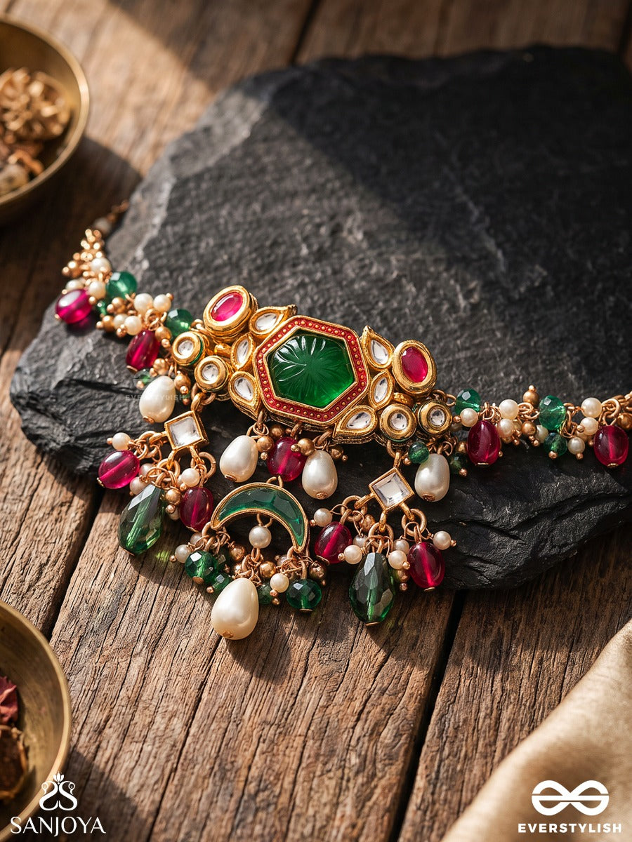 Hararasa - Essence Of Green- Kundan Neckpiece With Pearls, Beads And Gemstone