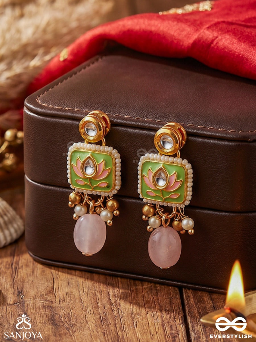 Mridulpadma - Gentle Lotus- Delicate Kundan Earrings With Floral Motifs, Beads And Pearls