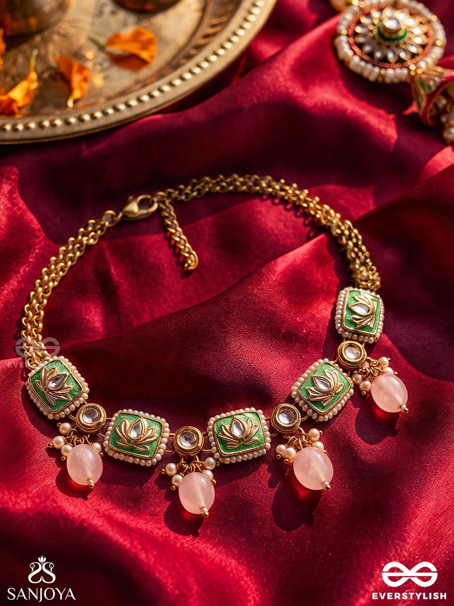 Mridulpadma - Gentle Lotus- Delicate Kundan Neckpiece With Floral Motifs, Beads And Pearls