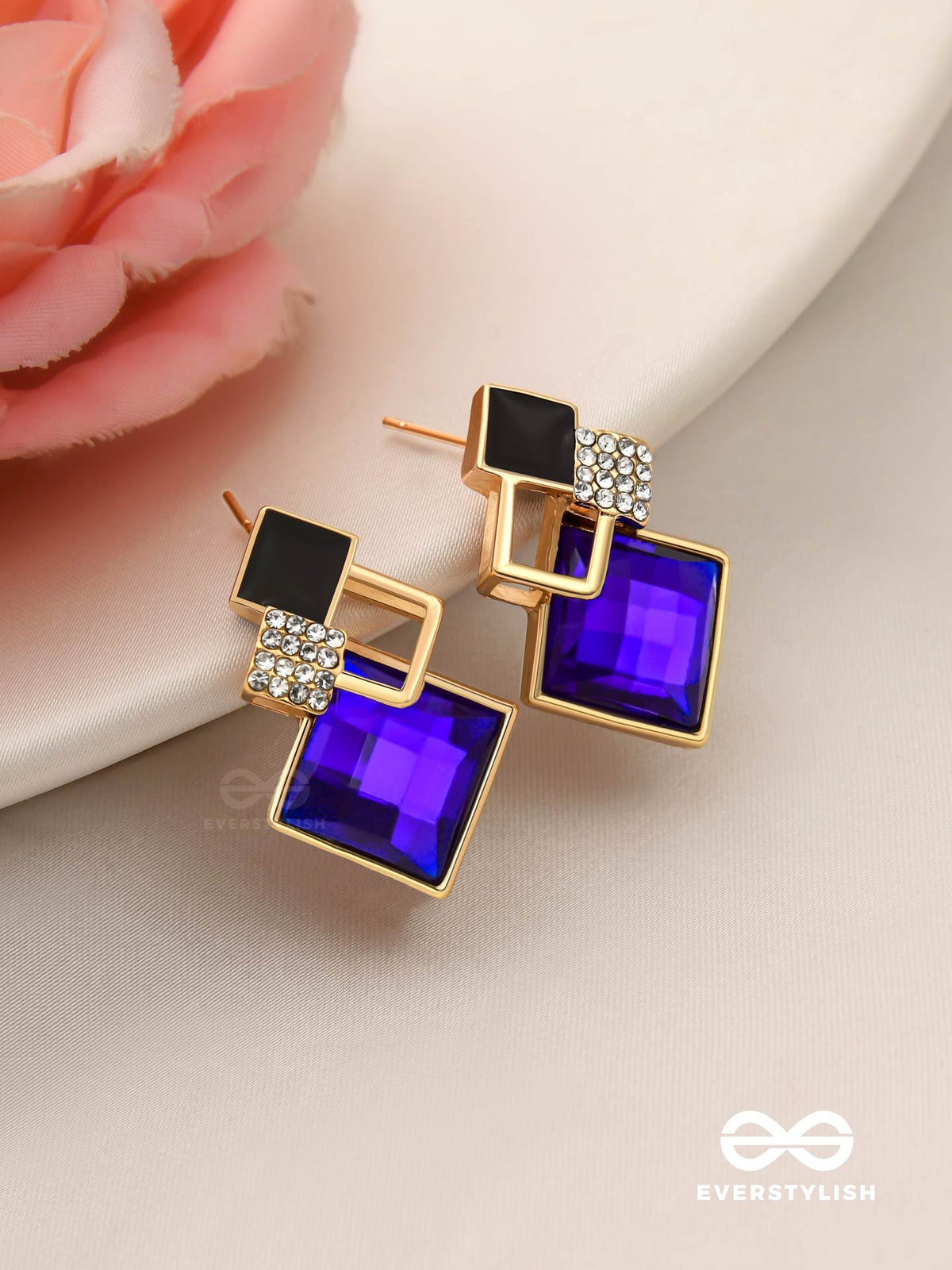 Midnight Glint- Vibrant Blue Gem Geometric Earrings