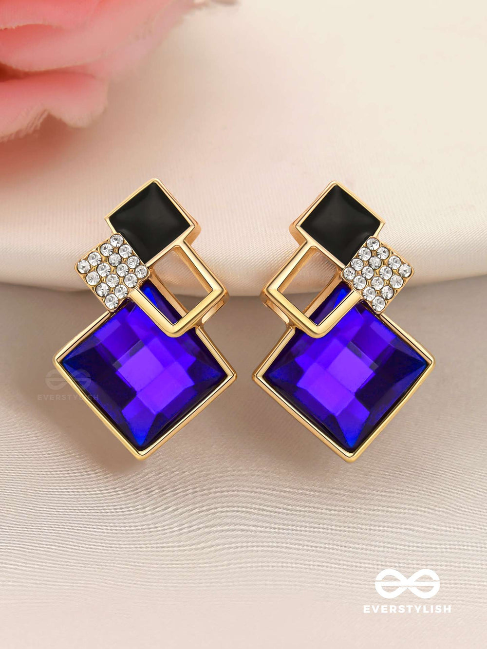 Midnight Glint- Vibrant Blue Gem Geometric Earrings
