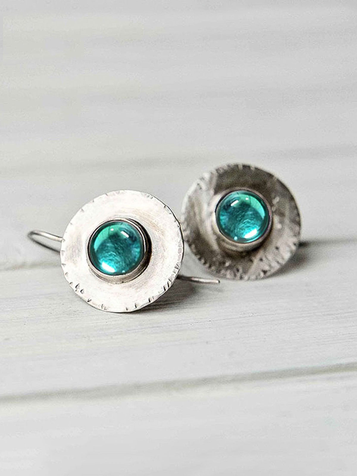 Serene Sphere - Oxidised Earrings With Calming Blue Center Gem