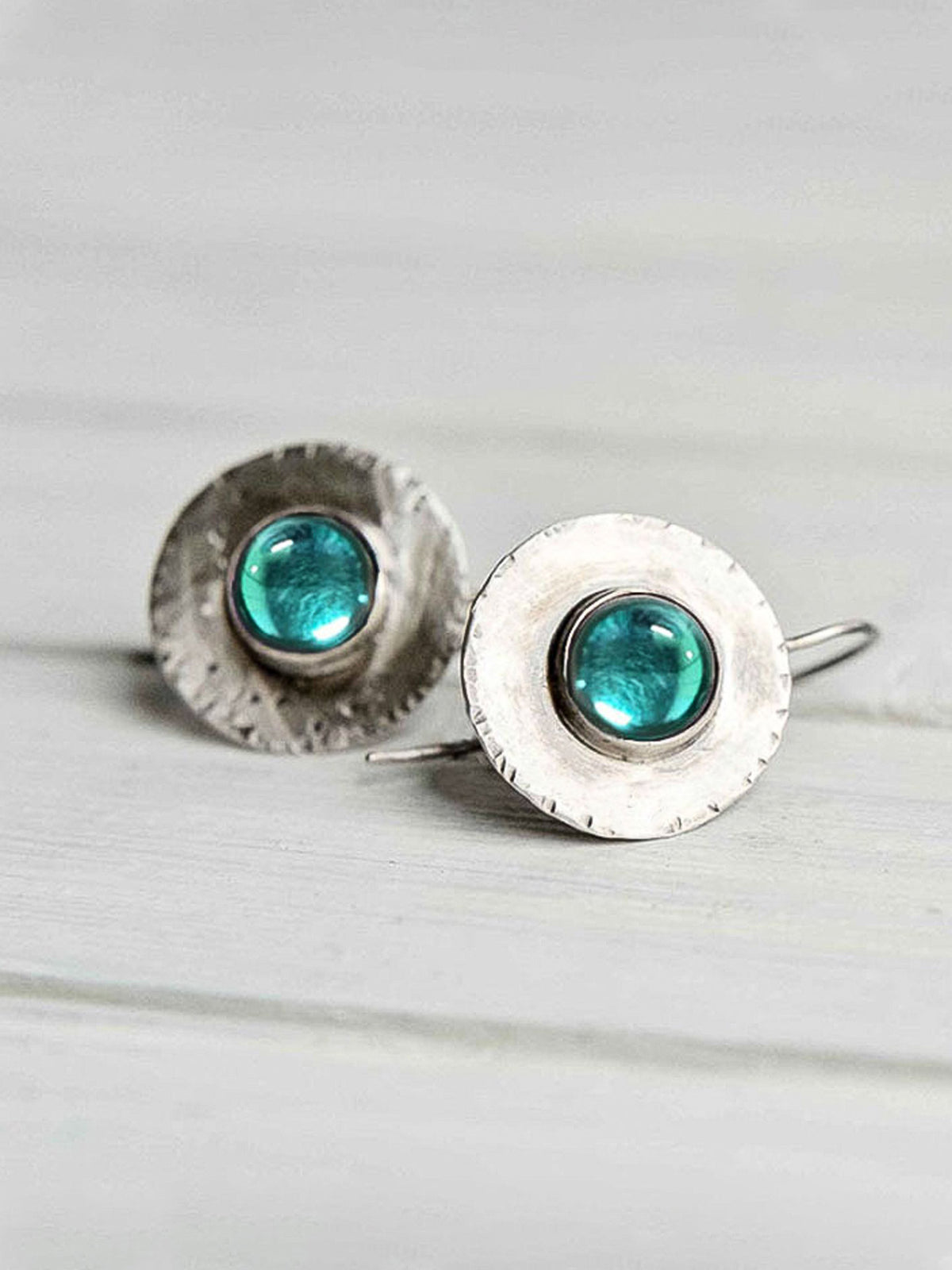Serene Sphere - Oxidised Earrings With Calming Blue Center Gem