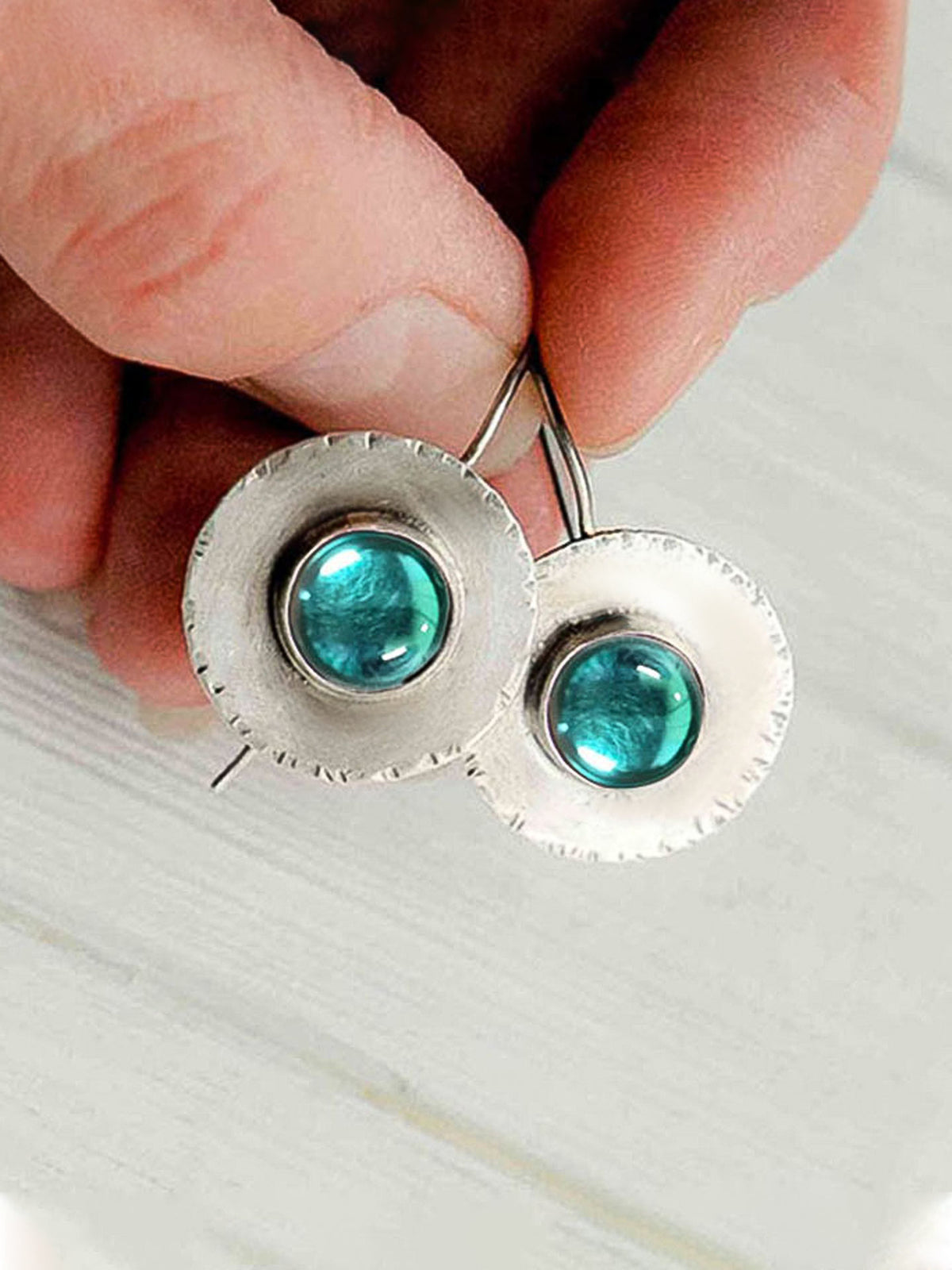 Serene Sphere - Oxidised Earrings With Calming Blue Center Gem