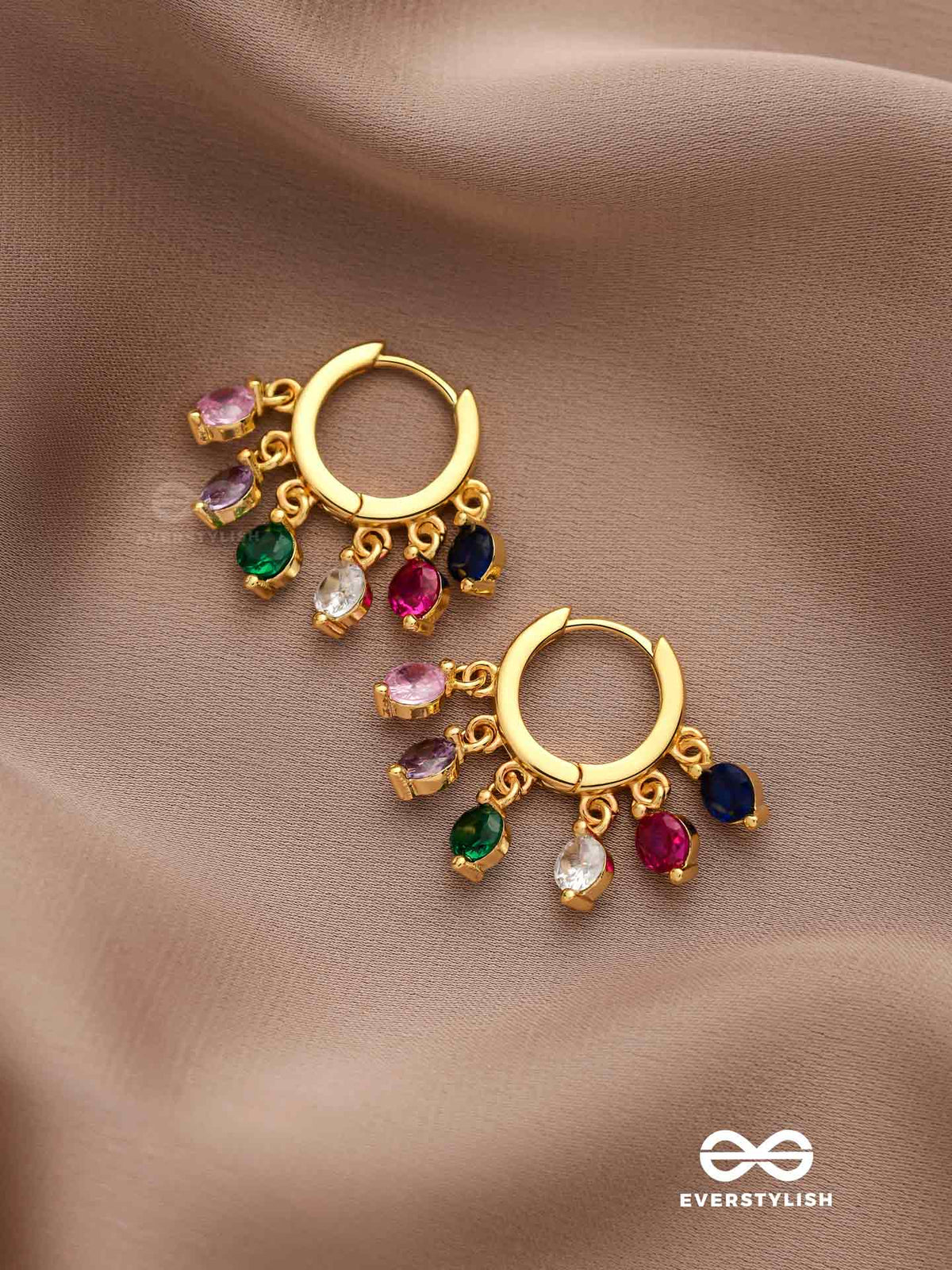Crystal Fiesta- Vibrant Gemstone Drops On Lustrous Gold Hoops