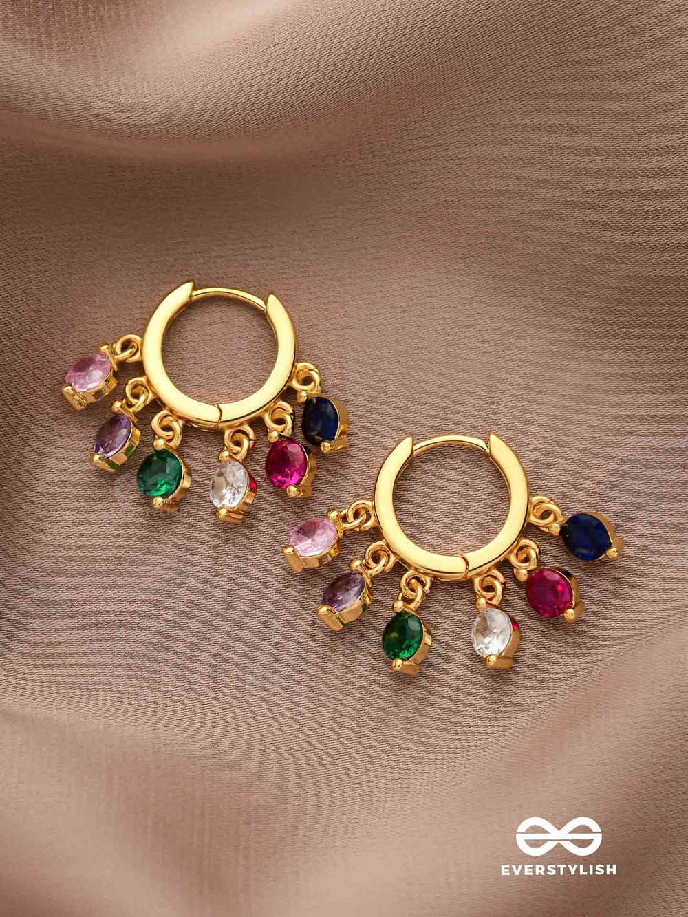 Crystal Fiesta- Vibrant Gemstone Drops On Lustrous Gold Hoops
