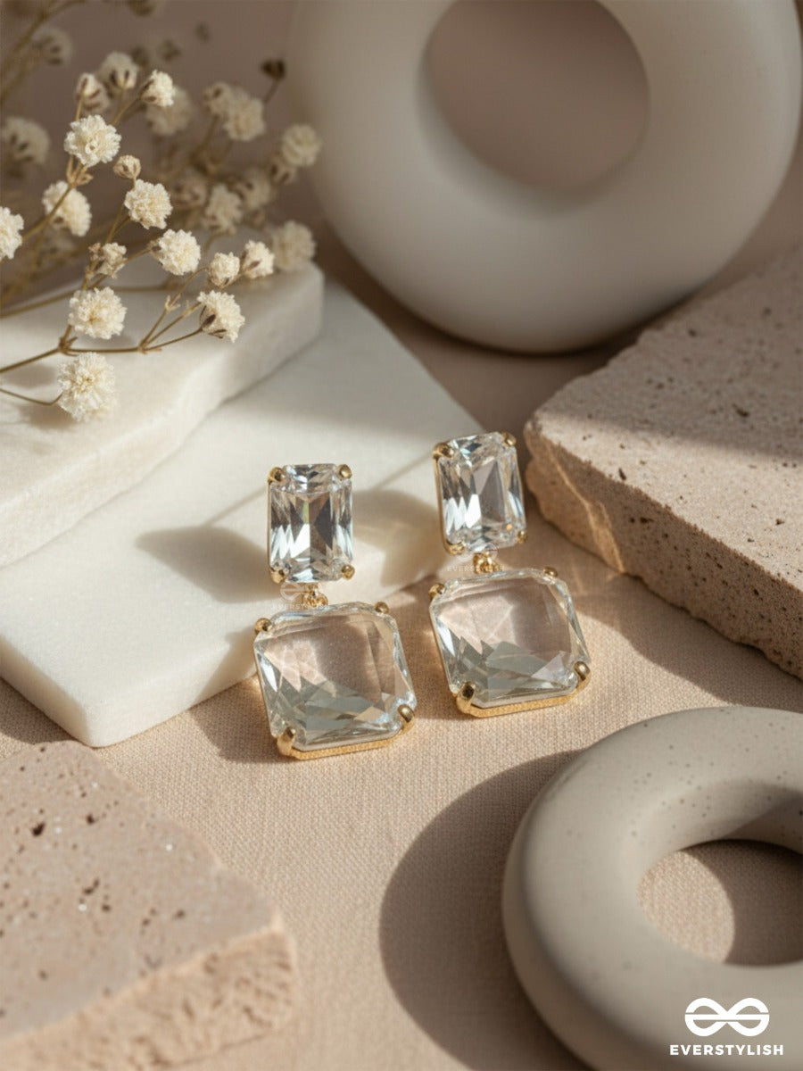 Golden Ice - Luxurious Clear Stone Earrings