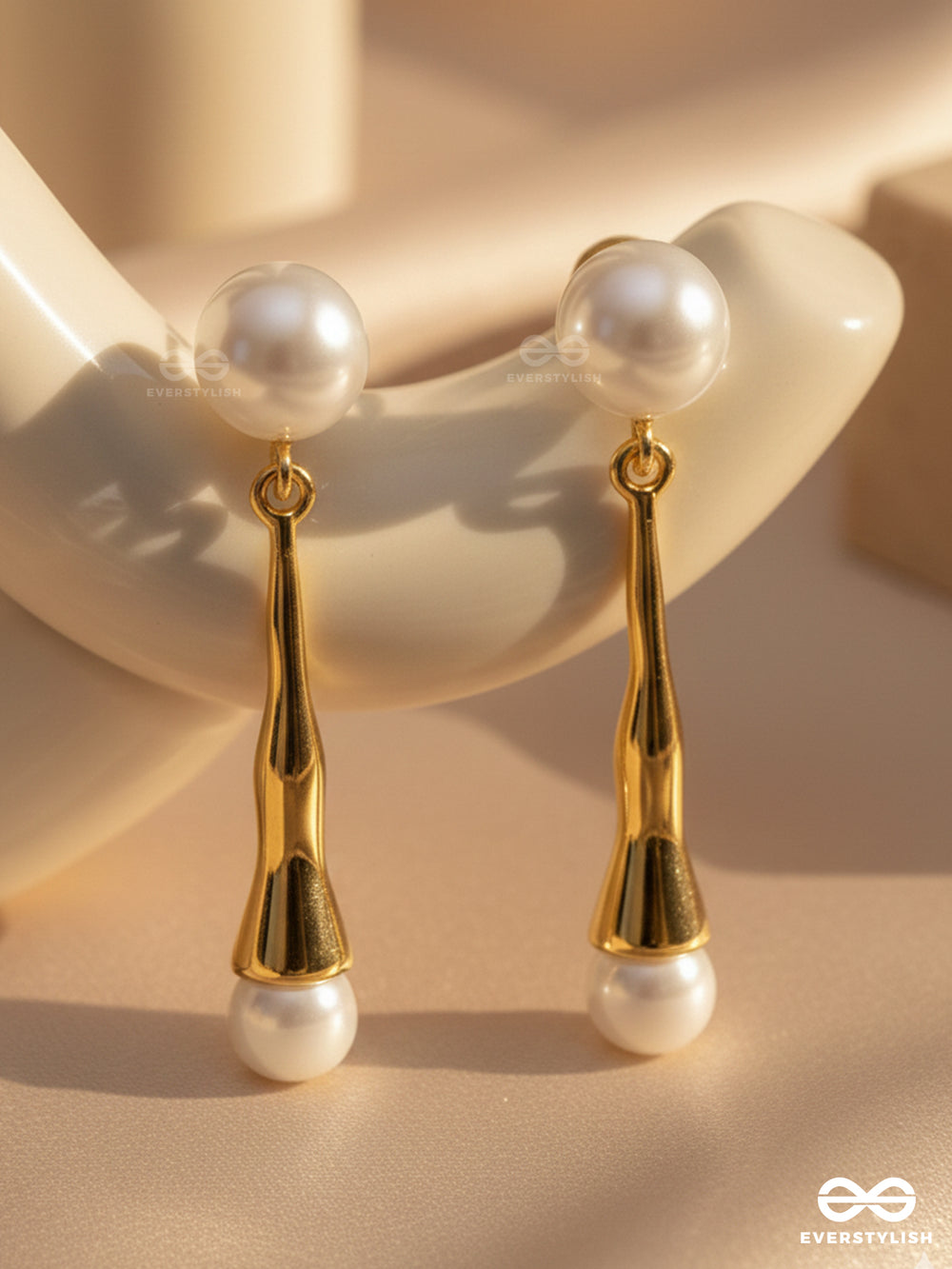 Golden Pearl Drop- Contemporary Golden Drop Earrings