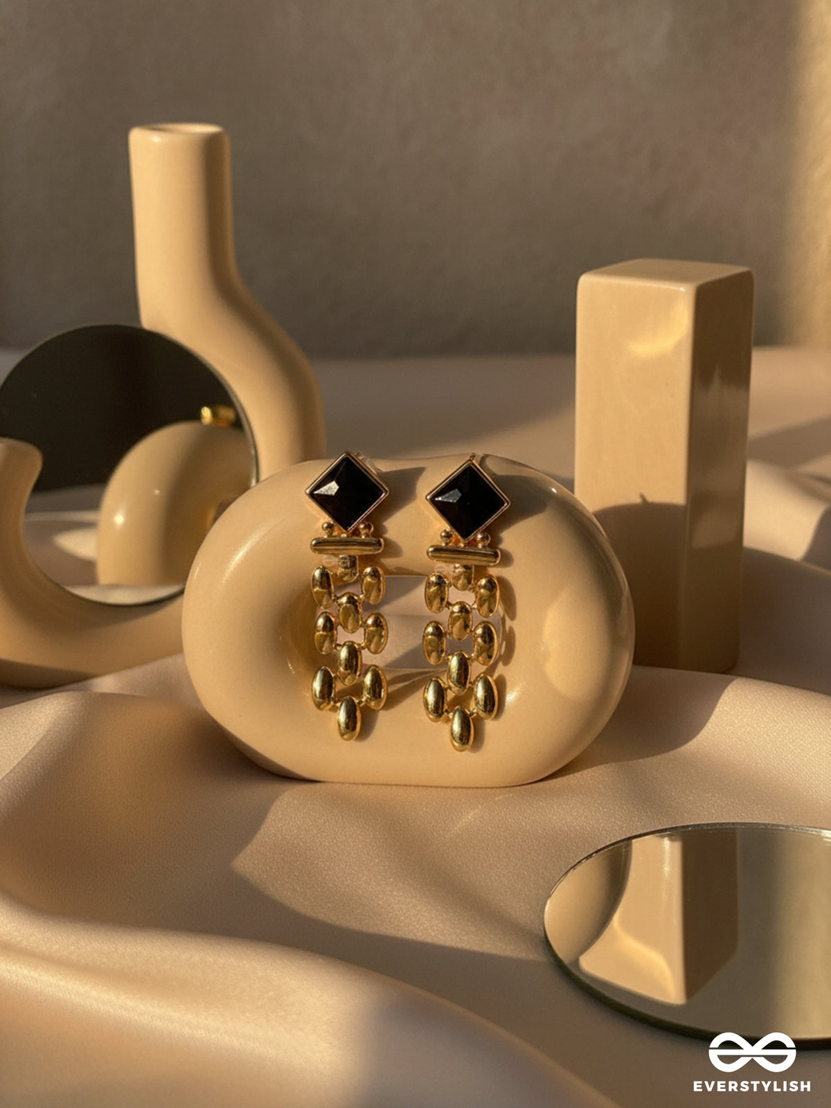 Black Aura- Black And Gold Statement Earrings
