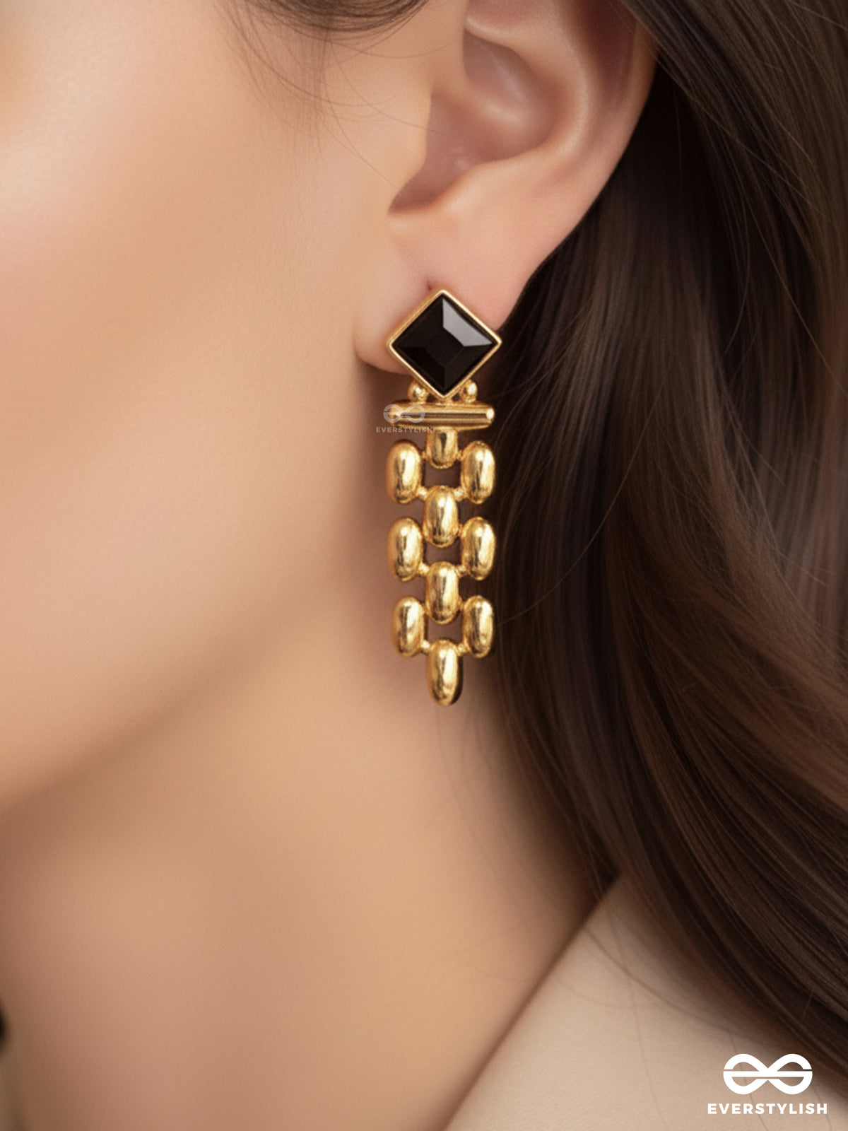 Black Aura- Black And Gold Statement Earrings