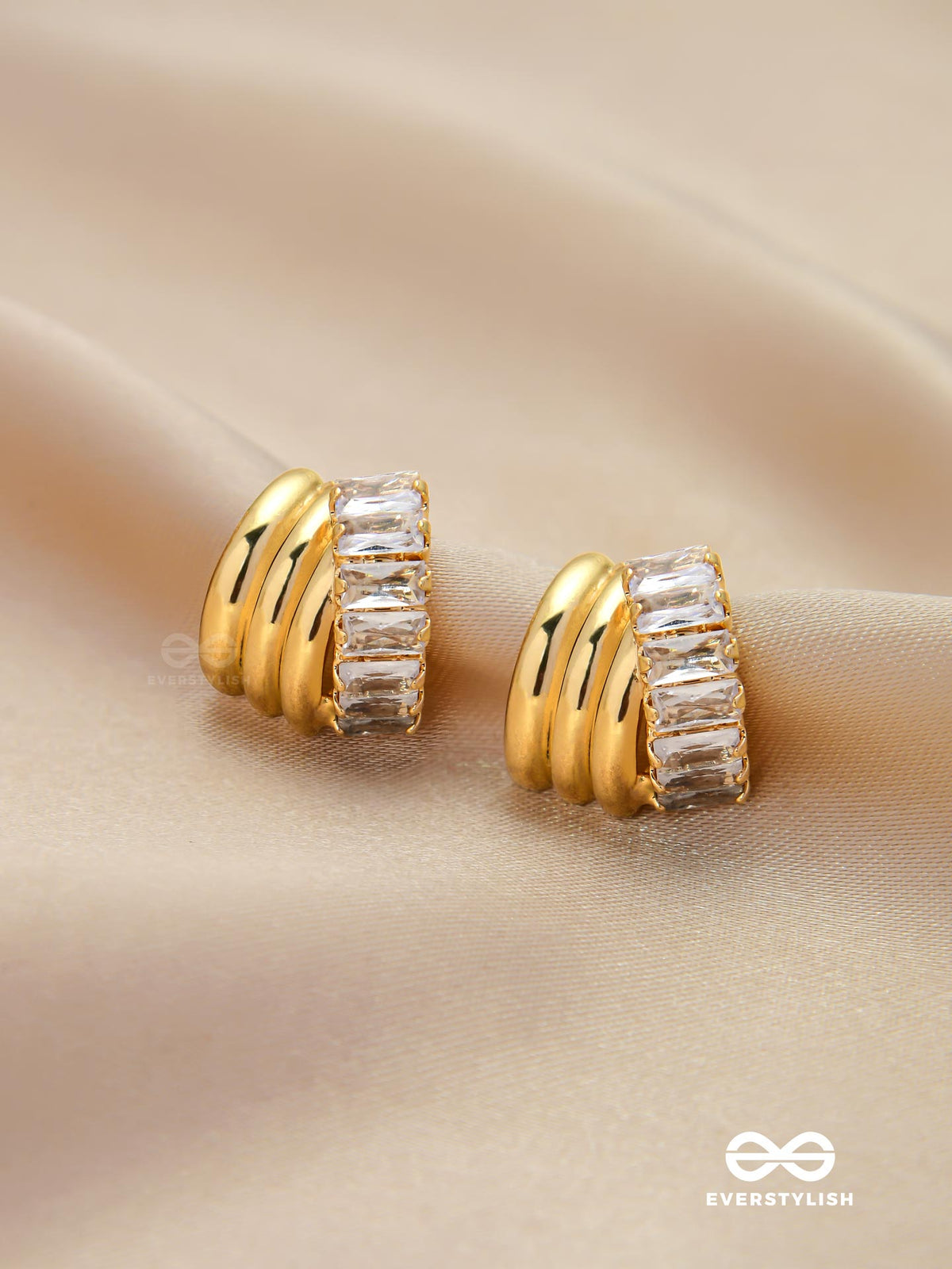 Aurora Crest- Chunky Gold Earrings With Cubic Zirconia Stones