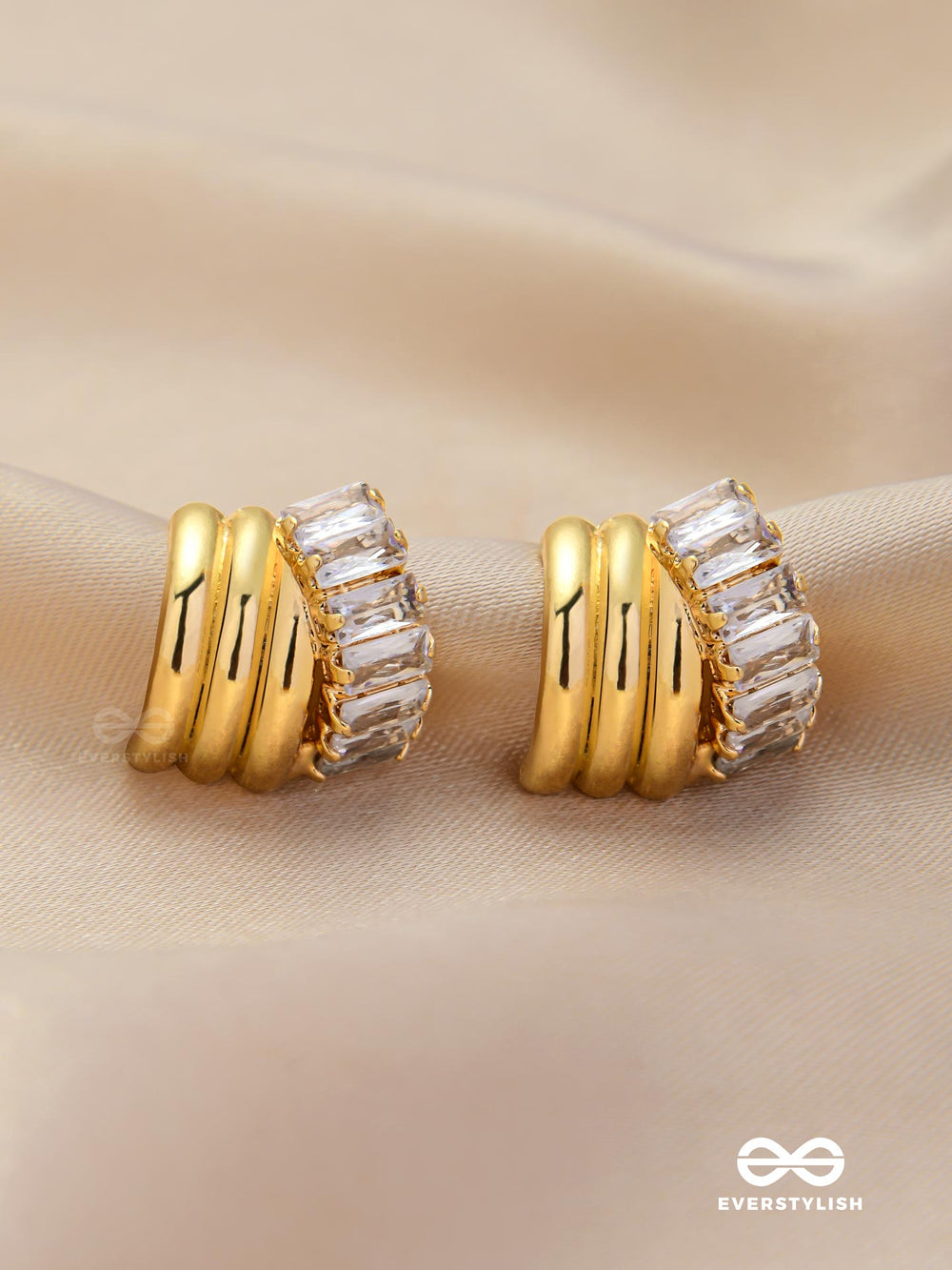 Aurora Crest- Chunky Gold Earrings With Cubic Zirconia Stones