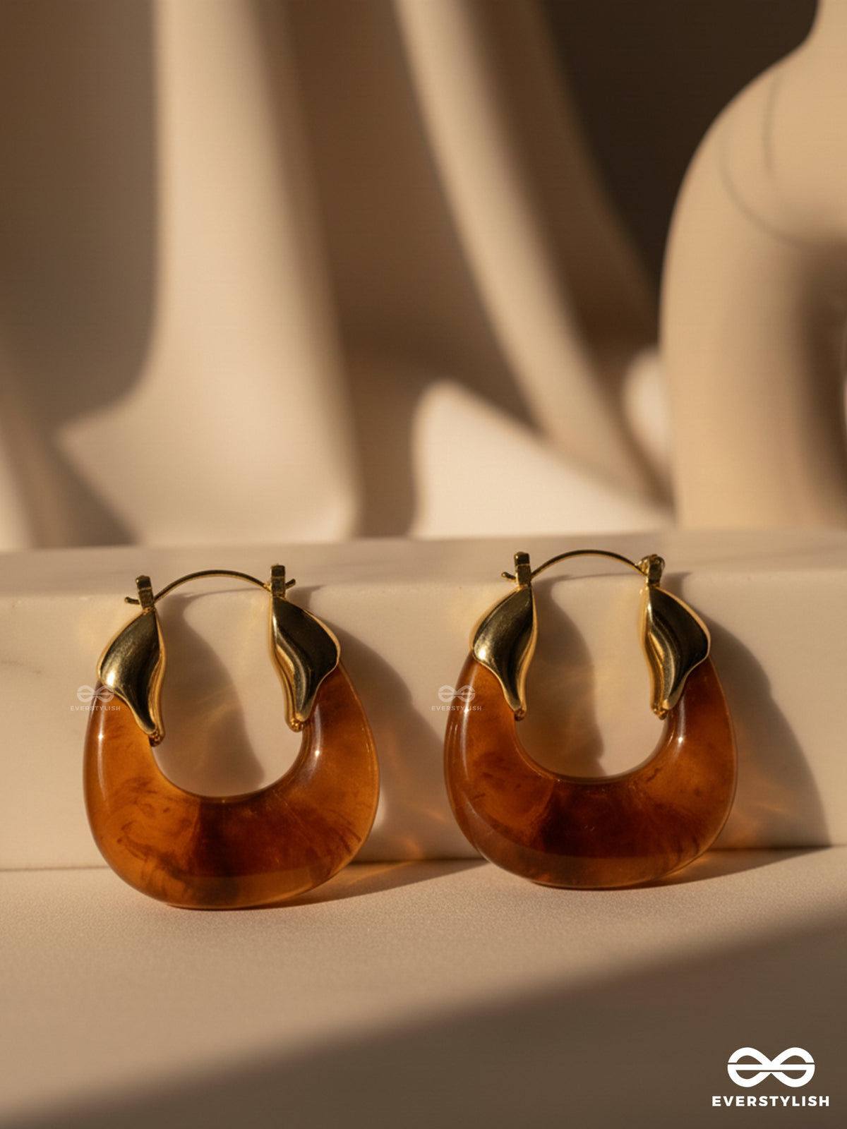 Amber Arc- Rich Brown Resin Hoops