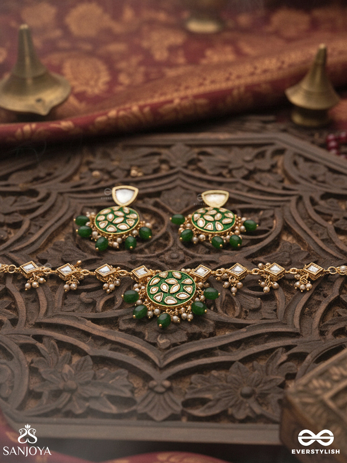 Arunodaya - Dawn Rays - Symmetrical Kundan Set With Neckpiece And Earrings