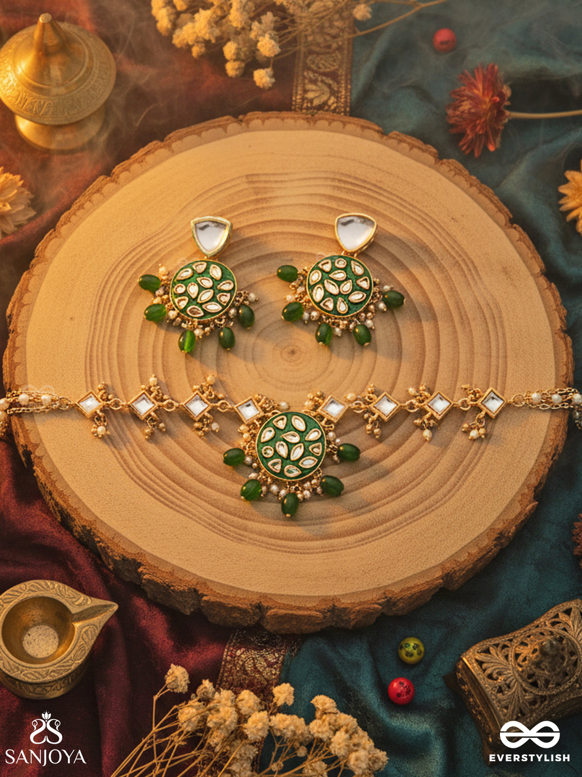 Arunodaya - Dawn Rays - Symmetrical Kundan Set With Neckpiece And Earrings