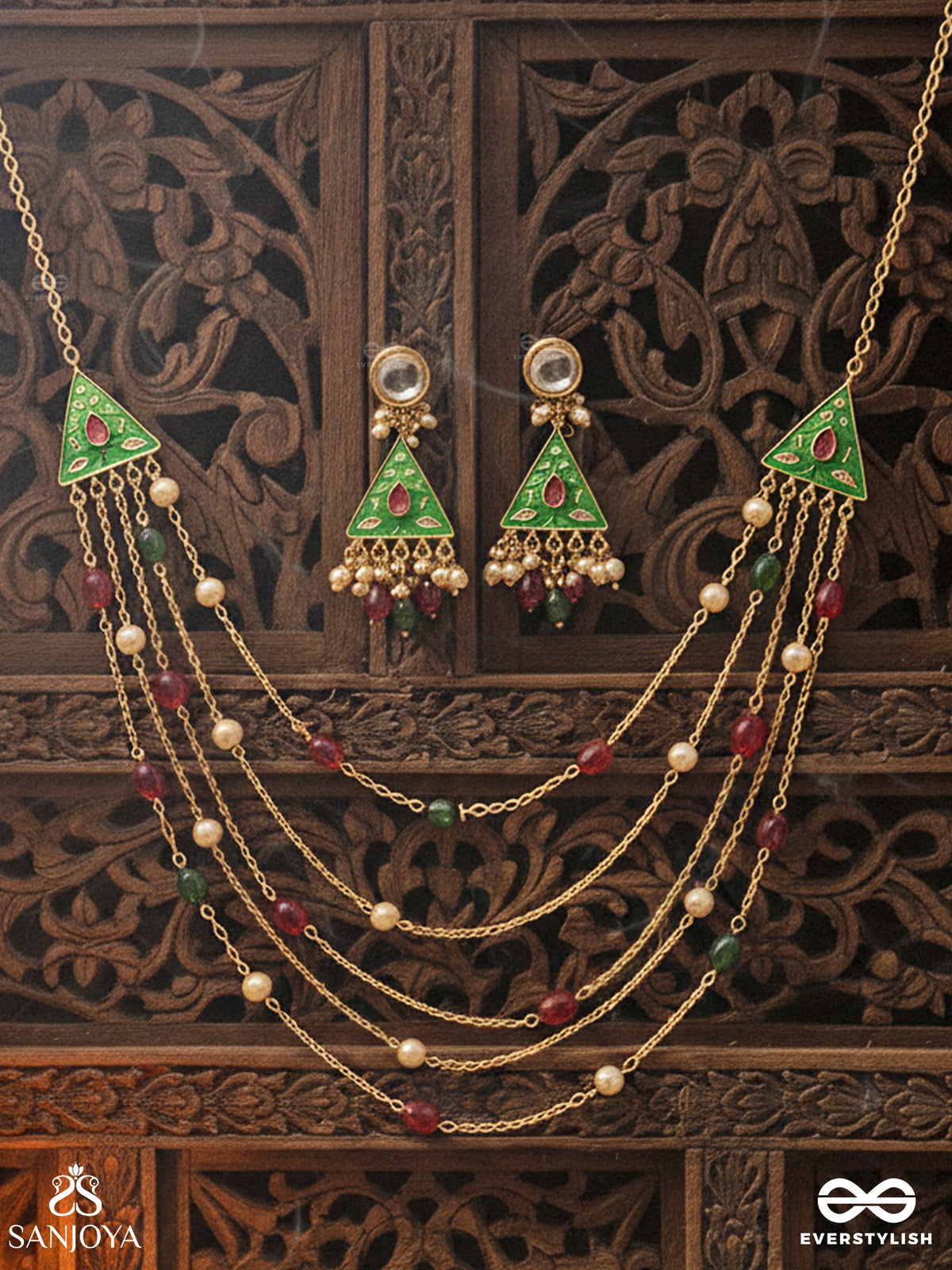 Ranglekha - Lines Of Color - Delicate Kundan Set With Neckpiece And Earrings