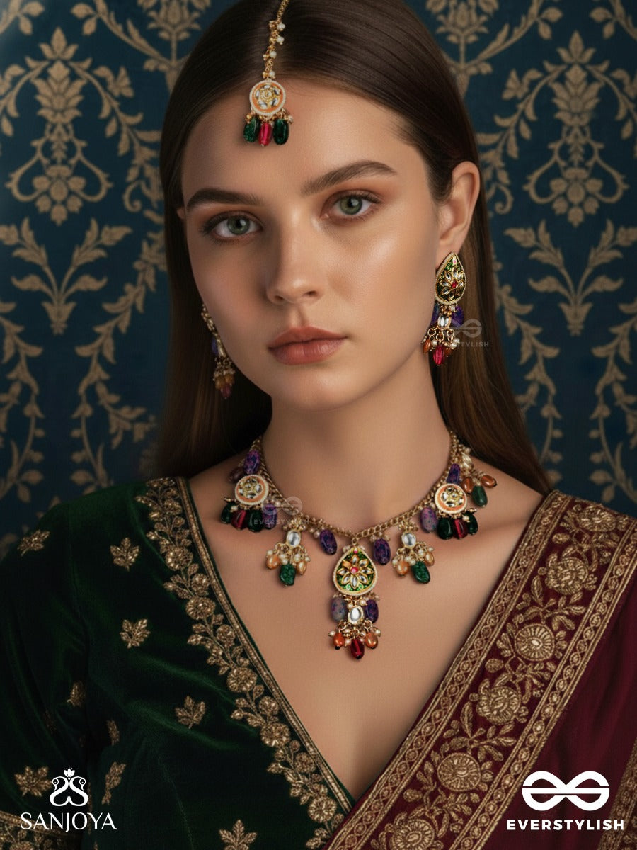 Rangkusuma - Bloom Of Colors - Vibrant Kundan Set With Neckpiece, Earrings And Maangtika
