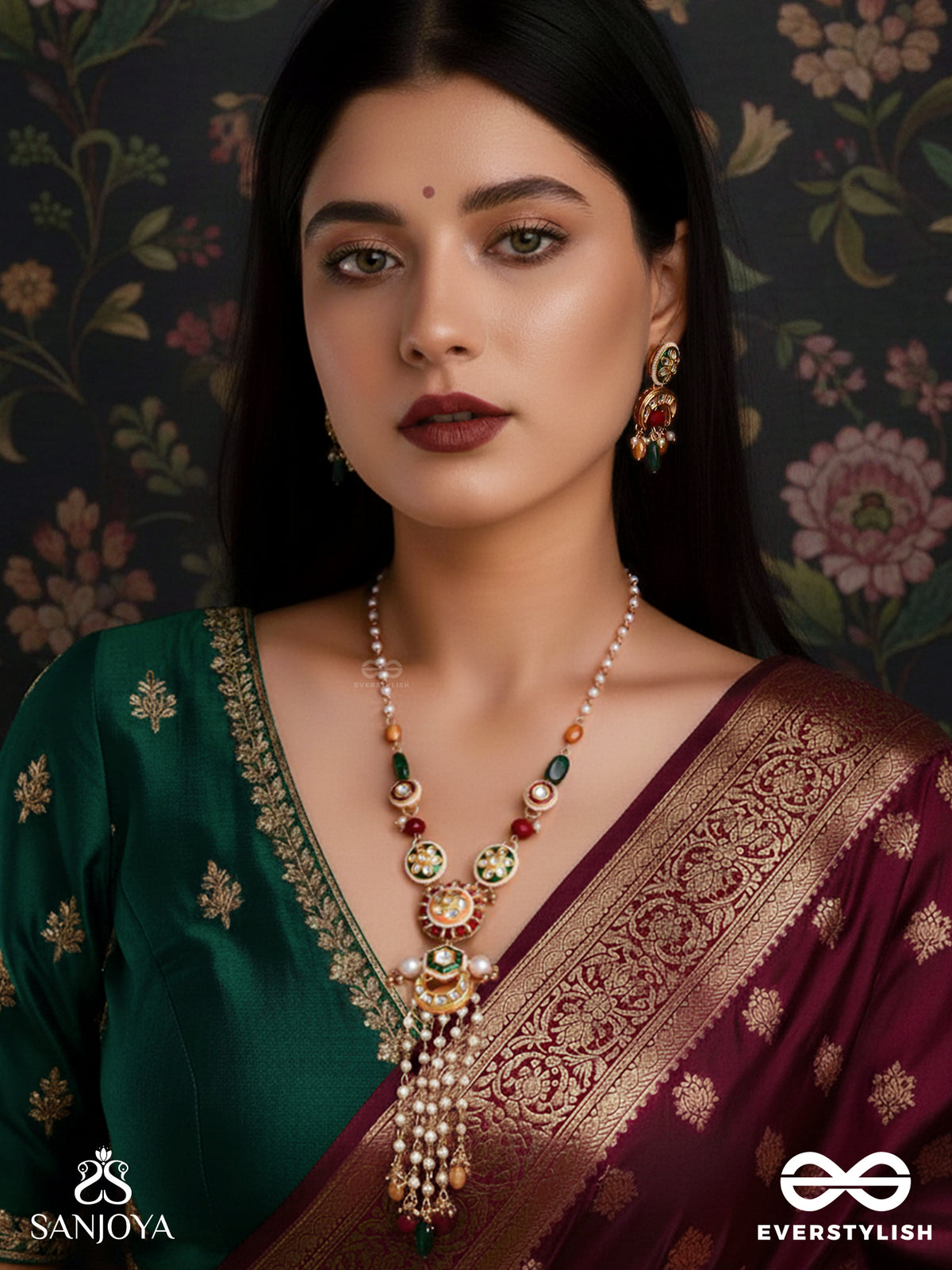 Utkalini - Exquisitely Designed - Enamelled Kundan Set With Neckpiece And Earrings