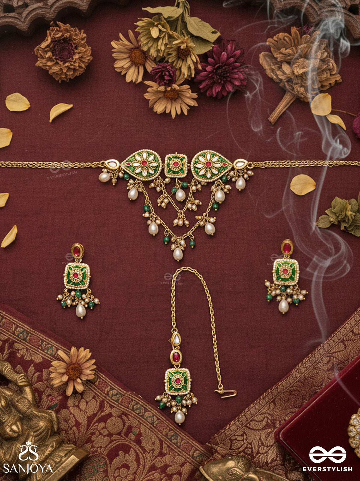 Vandevi - Goddess Of The Forest - Graceful Kundan Set With Neckpiece, Earrings And Maangtika